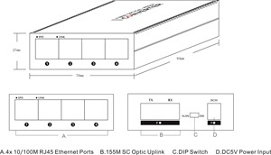 Convertidor de Medios de Fibra Óptica Monomodo de 5 Puertos 10/100M, 4 Puertos 10/100Base-TX y 1 Puerto de Enlace Ascendente de 155M con Fibra Óptica SC - Product Image 3