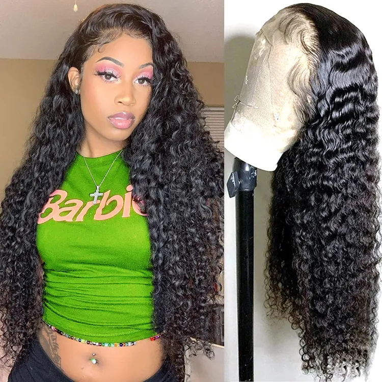 Water Wave Lace Frontal Human Hair Wigs Virgin Brazilian Remy Hair Front Lace Wig Natural Black Curly Wigs for Women