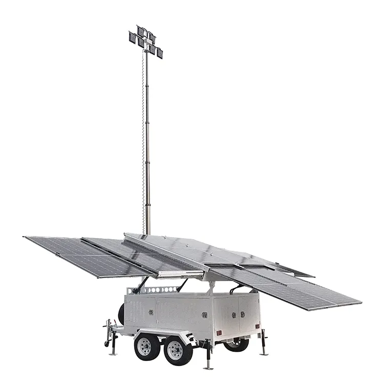 Customized height Vertical Telescopic Mast Solar Mobile 550W*8 Solar Panel LED Light Towable Trailer Tower