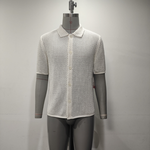 Chemise à manches courtes en tricot de haute qualité pour homme Joa, coupe classique, automne, cardigan fantaisie en pointelle - Product Image 1