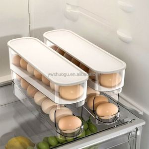 Boîtes de rangement en plastique multifonctionnelles écologiques de style européen, de qualité alimentaire, avec support à œufs roulant pour la conservation en cuisine - Product Image 3