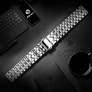 Bracelet de montre en acier inoxydable, 22mm, fermoir papillon, étanche, réglable pour montre intelligente - Product Image 1