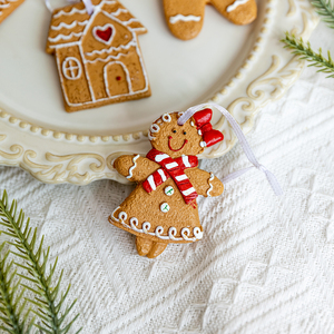 Vintage Style <b>Gingerbread</b> <b>Man</b> with Scarf Girl Boy and House, Cute Cartoon Hanging <b>Decor</b> for Wreath Mantel Gift - Product Image 6