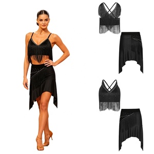 Conjunto de Top Corto sin Mangas con Flecos y Falda para Baile Latino, Cuello en V, para Entrenamiento de Cha Cha y Tango, Venta al Por Mayor para Mujeres - Product Image 5