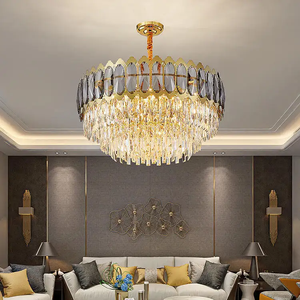 Nouveau design d'éclairage décoratif pour hôtel, lustre de luxe moderne en cristal rond doré K9 de salon - Product Image 5