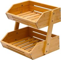 Étagère de rangement de cuisine professionnelle moderne à deux niveaux en bambou pour contenants alimentaires et stockage du pain/légumes