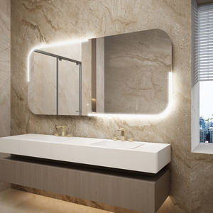La fábrica vende espejo con sensor táctil espejo de pared iluminado con luces antiniebla y regulables - Product Image 2