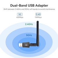 AC600 USB WiFi 5 Adapter Antena Ganda Jaringan 600Mbps Dual Band 2.4G 5G WiFi Adapter untuk PC, Plug and Play, Mendukung Win10/11