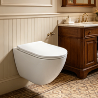 Cuvette de toilettes murale avec réservoir encastré, WC moderne et mince à économie d'eau, design sans rebord facile à nettoyer, siège à dégagement rapide
