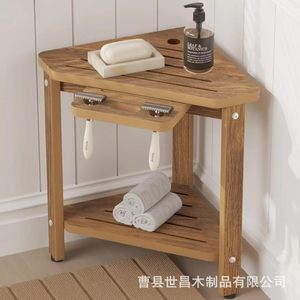 Estante de Baño de Teca de Doble Capa, Estante de Almacenamiento de Esquina de 60X70cm, Independiente y Duradero - Product Image 2