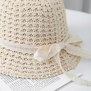 Women Pastoral Style Bucket Straw <b>Hat</b> Lace Ribbon Bowknot Spring Summer Casual Beach Sun <b>Hat</b> - Product Image 4