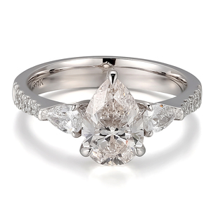 Anello Personalizzato in Oro Bianco Massiccio 18k con Diamante Sintetico DEF VVS Taglio a Pera Certificato IGI Anello di Fidanzamento Design Romantico per Signore - Product Image 2