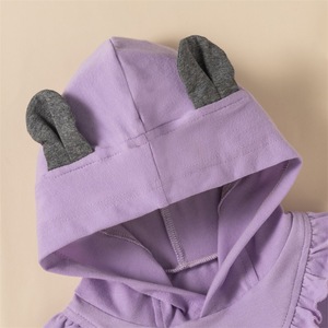 Ropa Infantil para Bebés Niñas, Conjuntos Casuales de Pantalones de Algodón Morado con Sudadera con Capucha de Encaje de China - Product Image 4
