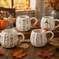 Lot de tasses à café en céramique blanches à motif floral citrouille, avec citations de Thanksgiving, vaisselle en porcelaine 11oz, cadeau pour la décoration intérieure