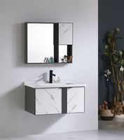Meuble de salle de bain suspendu en aluminium blanc, style minimaliste, avec vasque et miroir inclus, idéal pour hôtels modernes