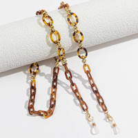 Chaîne de lunettes vintage en acétate motif écaille de tortue avec connecteurs métalliques dorés, cordon de maintien pour lunettes pour femmes et hommes