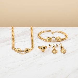 Ensemble de bijoux de luxe en acier inoxydable plaqué or 18 carats avec zircon, tête de léopard, design classique, 4 pièces, pour cadeau de mariage - Product Image 5