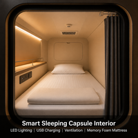 Capsule d'hôtel modulaire, cabine de couchage ignifugée avec éclairage LED, pour auberges, aéroports, salons d'accueil et dortoirs étudiants.