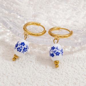 Collar con colgante de estrella de mar en espiral hecho a mano para mujer, de acero inoxidable con oro de 18K, y pendientes azules estilo China-Chic para fiestas - DIY - Product Image 4