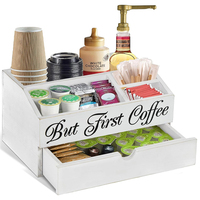Gran oferta, accesorios para Barra de café de madera de bambú blanco de granja, organizador de estación de jarabe de cápsulas de café, soporte con cajón