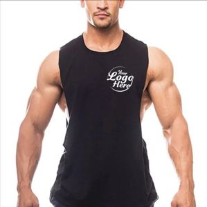 Gilet de sport d'été pour hommes T-shirt sans manches T-shirt d'entraînement de fitness en pur coton personnalisé couleur unie coupe surdimensionnée - Product Image 5