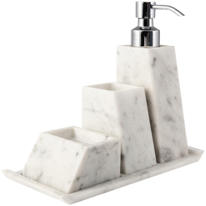 Latest Arrival High Quality Modern Five-piece White Marble <b>Bathroom</b> <b>Accessory</b> <b>Set</b> Handmade Solid Marble Vanities Decorative <b>Set</b> - Product Image 1