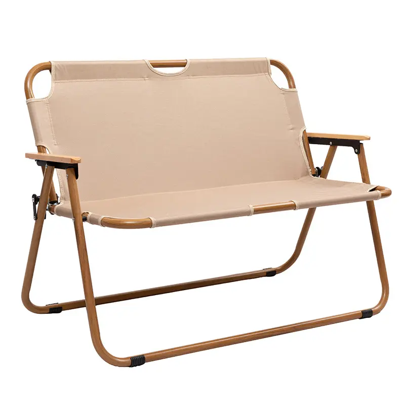 Silla plegable doble de aleación de aluminio para exteriores, asiento portátil de madera para acampar, Picnic, Playa