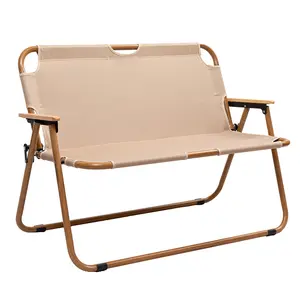 Outdoor Portable Aluminum Alloy Wood Grain Camping Picnic Double Beach Chair Double Folding Chair