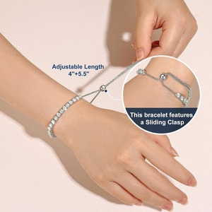 Moissanite Tennis <b>Bracelet</b> <b>Adjustable</b> <b>Bracelet</b> White Gold Plated Sterling Silver Tennis <b>Bracelet</b> Moissanite <b>Bracelet</b> - Product Image 4