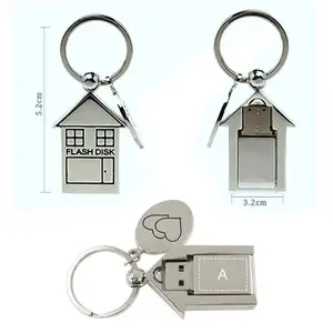 Folding Metal House Shaped USB Flash Drive Novelty USB Stick Gift Cute Custom Flash Drive with Key chain 2.0