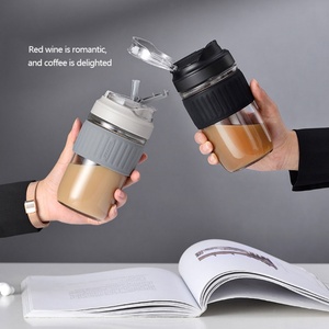 Vaso de vidrio de borosilicato de doble pared de 16 oz, taza de café de acero inoxidable a la moda con tapa y pajita, infusor de té de viaje, producto estrella - Product Image 6