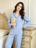 Ensemble de pyjama pour femmes en viscose de bambou et coton, manches longues et pantalon long, nouveau style pour le printemps, l'été et l'automne, vêtements de détente haut de gamme pour femmes