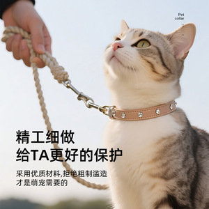 Pet Crystal Collar Leather Small Medium Anti Strangle <b>Dog</b> Cat Necklace Decoration Luxury Monochrome Zhejiang Origin - Product Image 3