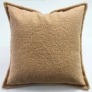 Venta al por mayor Funda de cojín de piel sintética Funky Teddy Hair Plain Throw Pillow Cover