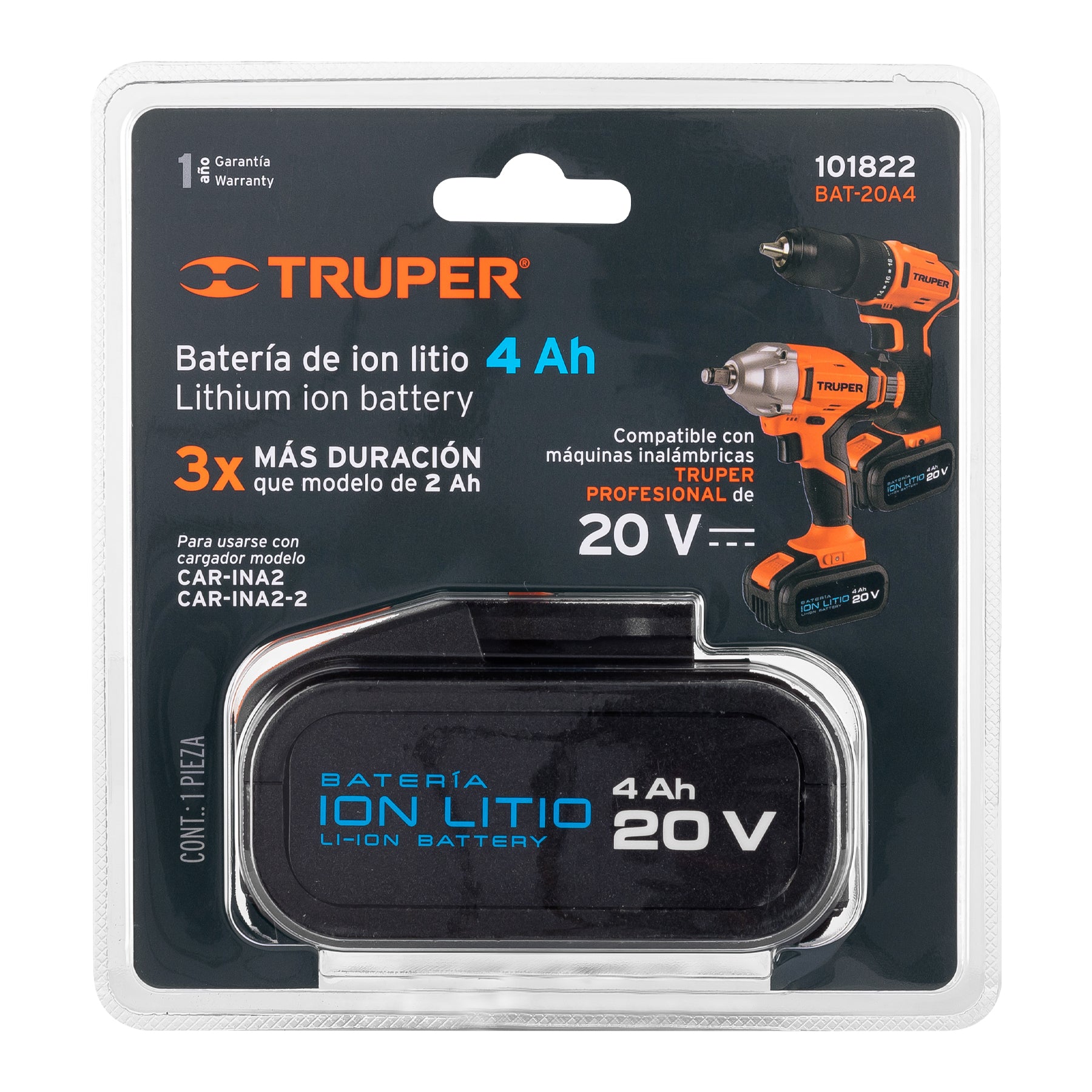 BAT-20A4 Truper 20 V 4 Ah литий-ионный аккумулятор