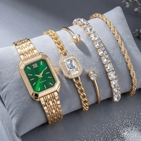 Ensemble de montres tendance pour femmes, bracelet en alliage doré, cadran rose, vert, noir, fournisseur de montres pour femmes
