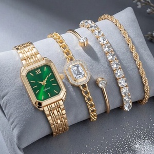 Ensemble de montres tendance pour femmes, bracelet en alliage doré, cadran rose, vert, noir, fournisseur de montres pour femmes - Product Image 1