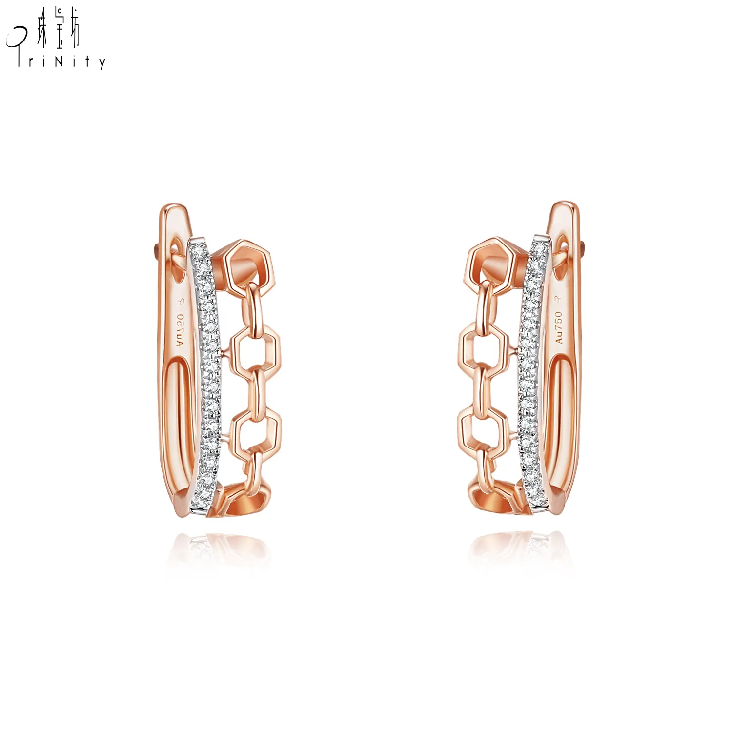 Most Popular Antique Jewelry 18K Rose Gold Real Natural Diamond Hoop Earring Set For Women