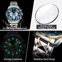 Reloj POEDAGAR 815 de Moda con Espejo Hardlex Luminoso, Fecha Automática, Correa de Acero Inoxidable Dorado, Calendario Duradero