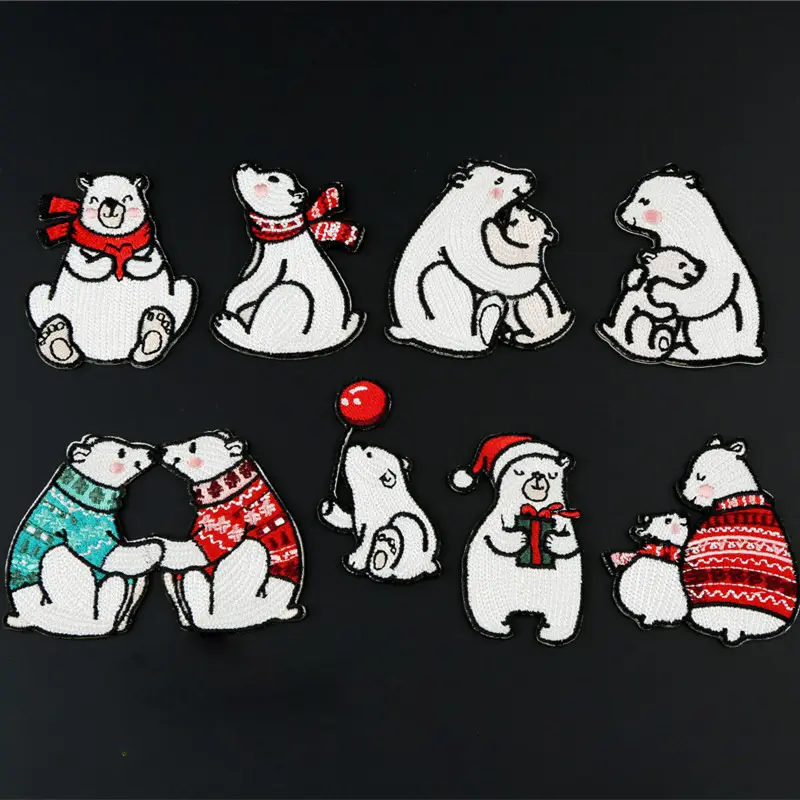 ZD New Design Custom Self-adhesive Polar Bear Animal Patches Badges Iron on Embroidery Patches for Clothes Applique