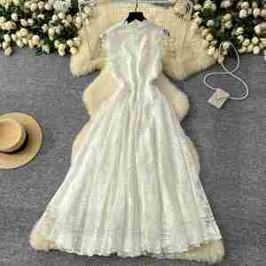 Vestido Midi Casual de Verano Estilo Hada para Mujer, Sin Mangas, Corte Imperio, Tejido con Estampado Digital, Malla de Encaje, Silueta en A, para Fiesta - Product Image 3