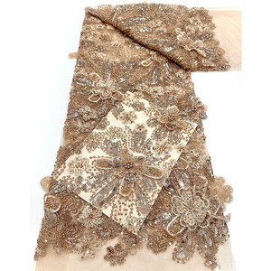 Tessuto in pizzo nigeriano ecologico con paillettes e perline africane AOYI per <span class=keywords><strong>abiti</strong></span> <span class=keywords><strong>da</strong></span> <span class=keywords><strong>sposa</strong></span>, minimo 5 iarde, fantasia - Product Image 1