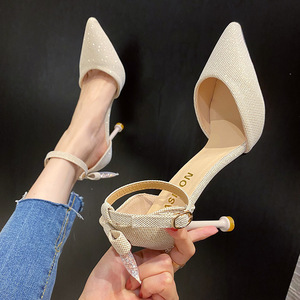 Nouvelles sandales d'été 2025 pour femmes européennes et américaines, à talon aiguille pointu, sequins, ajourées, mode décontractée et professionnelle, haute qualité - Product Image 1