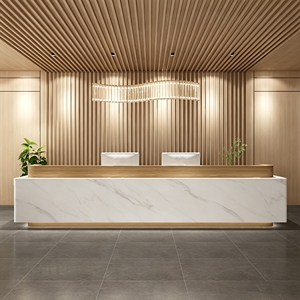 CR175 Office Furniture Beige Color Reception Desk Counter Desk for Modern Office and Hotel Interior with Customizable Sizes - Product Image 2