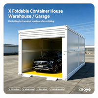 Maison conteneur pliable préfabriquée X avec porte enroulable pour atelier, entrepôt, parking extérieur