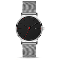 Jam Tangan Quartz Pria Antiair Minimalis, Jam Tangan Jaring Ultra Tipis Baja Tahan Karat Hitam Merek Klasik