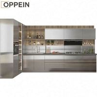 Meubles de cuisine OPPEIN professionnels, modernes, intelligents, préfabriqués, en forme de L, entièrement complets, en alliage d'aluminium et acier inoxydable.