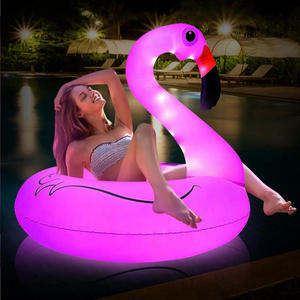 Flotteur de piscine gonflable en PVC à double usage alimenté par énergie solaire LED, dossier en maille pliable, lit flottant, canapé, flotteurs en forme de flamant rose - Product Image 4
