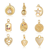 Argent Pierre Perlée Coeur Clé Arc-En-Plume Cuivre Zircon Pendentif Charmes DIY Serpent Étoile Lune Ananas Yeux En Forme