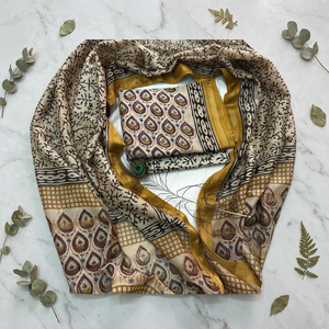Conjunto de traje de seda Maheshwari premium, estampado a mano con dupatta de seda y parte inferior de algodón cambric, para venta al por mayor de ropa étnica. - Product Image 2